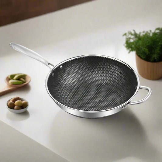 Stainless Steel Laser Coated Wok Long Handle 36cm