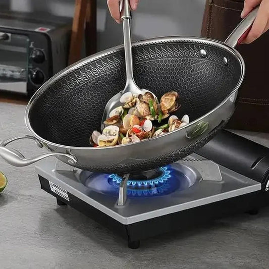 Stainless Steel Laser Coated Wok Long Handle 36cm