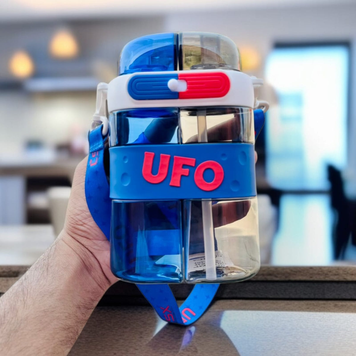 UFO Dual-Compartment Water Bottle -Blue