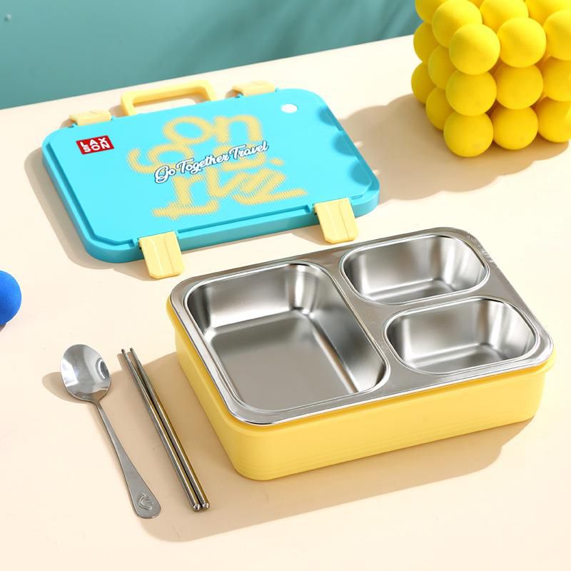 3 Grid Stainless Steel Lunch Box-Skyblue