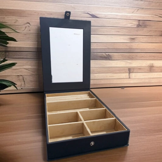 Leatherite Jewellery Organizer with Mirror-Black
