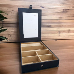 Leatherite Jewellery Organizer with Mirror-Black