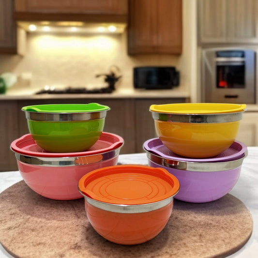 5 Pc Stainless Steel Colourful Salad bowl