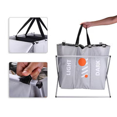 3 Compartment Foldable Laundry Basket-Grey