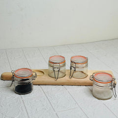 4 Pc Jar Set With Wooden Tray