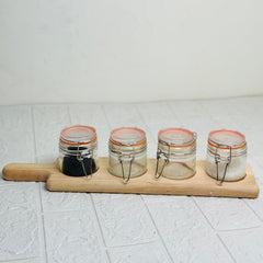 4 Pc Jar Set With Wooden Tray