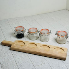 4 Pc Jar Set With Wooden Tray