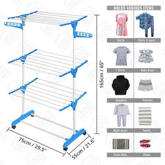 3 Layer Clothes Drying Racks-Blue D2