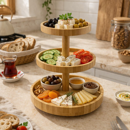 Rotating 3 Tier Round Wooden Tray-Minor Damage