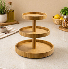 360-degree rotating 3 Tier Round Wooden Tray(Round)
