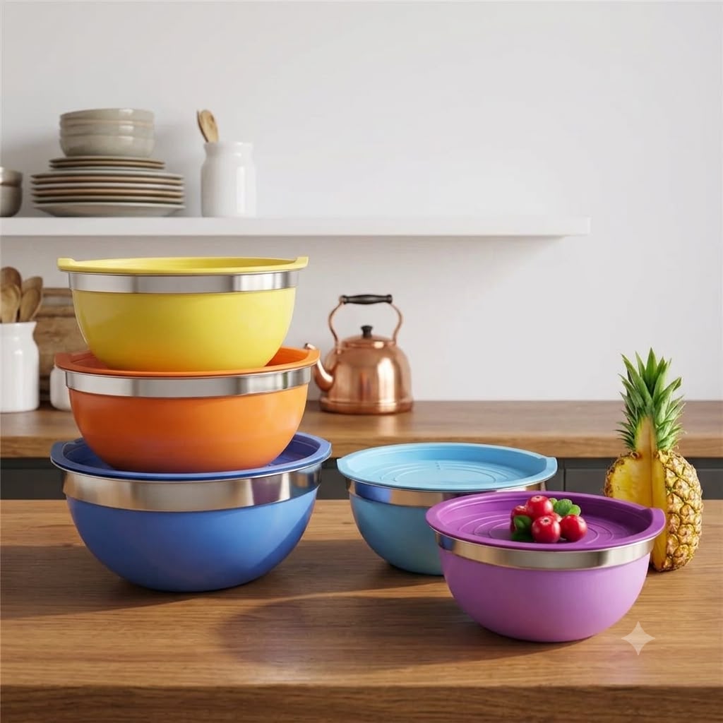 5 Pc Stainless Steel Colourful Salad bowl
