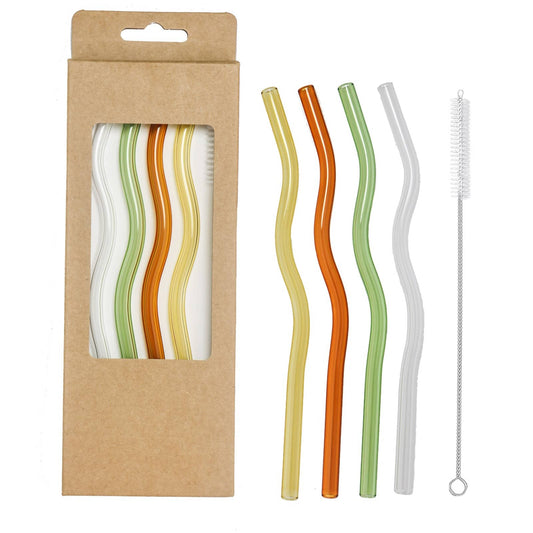 5 Pcs Wavy Glass Straw Set