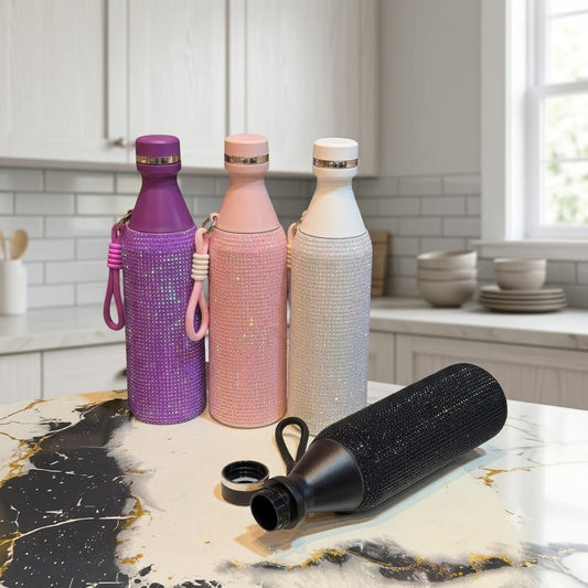 Rhinestone Thermal Water Bottle-Black