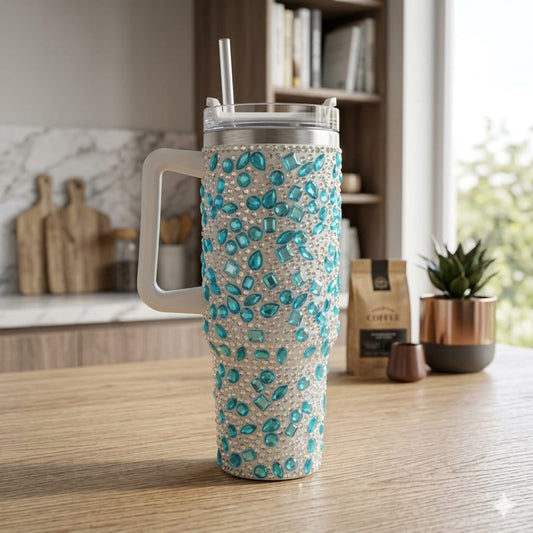Sparkly Rhinestone Thermos Cup & Tumbler (Sky Blue)