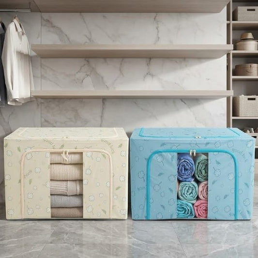 Foldable Clothes Storage Box (100L)-Light Blue