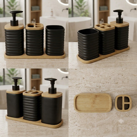 3 Pcs Bathroom Set with Tray-Black