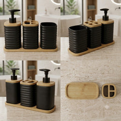 3 Pcs Bathroom Set with Tray-Black