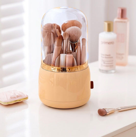 360°Rotating Base Makeup Brush Holder with Lid-Pink