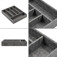 5 Grid Leather Cutlery Organizer-Grey