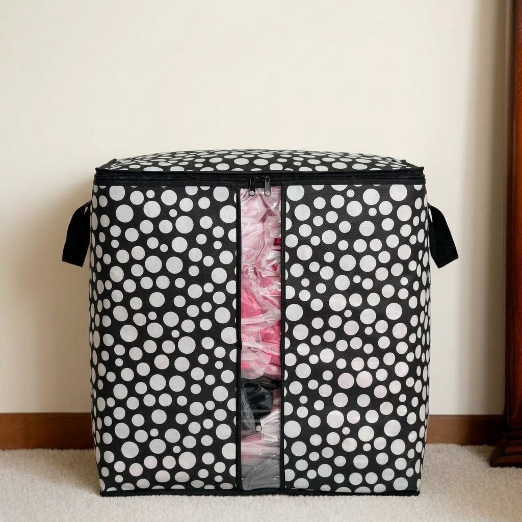 110GSM Cloth Storage Bag 1 Pc White(Polka Dot)