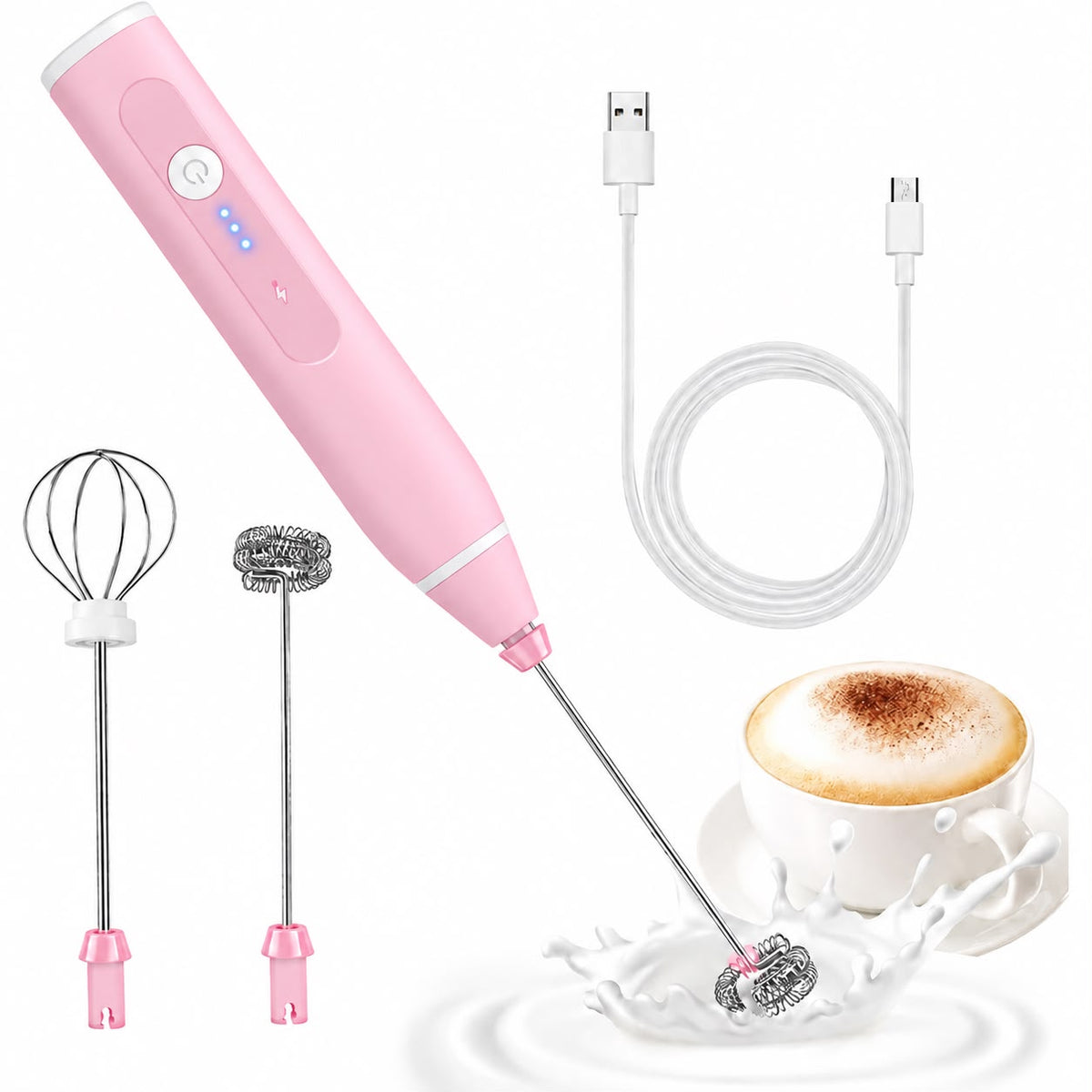2 in 1 USB Rechargeable Coffee Beater-Pink