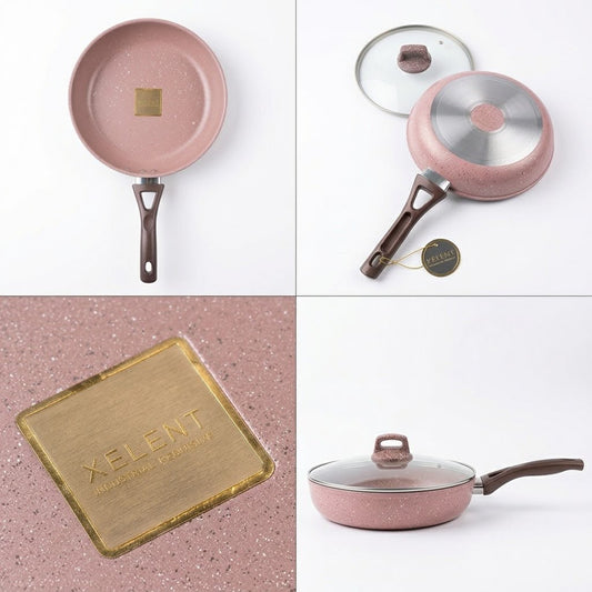 Xelent Fry Pan with Lid 26cm-Pink