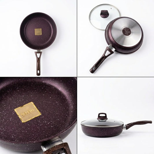 Xelent Fry Pan with Lid-Mehroon