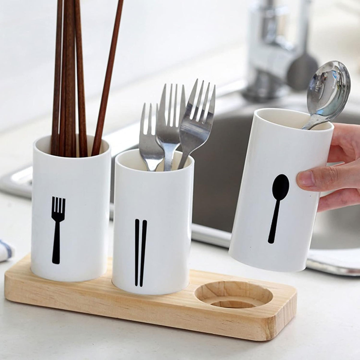 Cutlery Utensil Holder with Tray