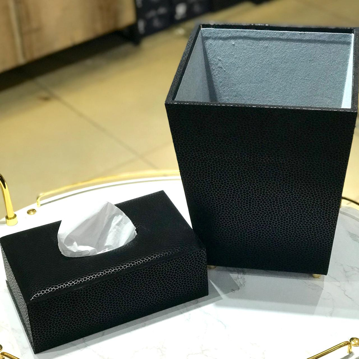 Leather Dustbin+Tissue Box-D1