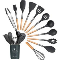 12 pcs Non-Stick Cooking Kitchen Utensils-Black
