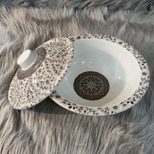 Melamine Bowl with Lid (White Flowers)
