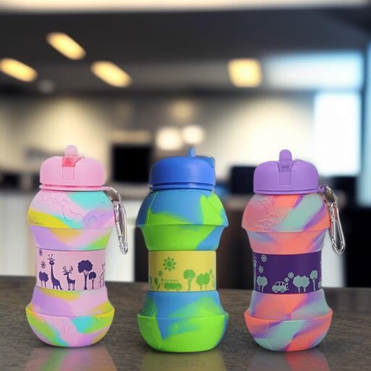 Silicone Foldable Water Bottle-Purple & Light Pink