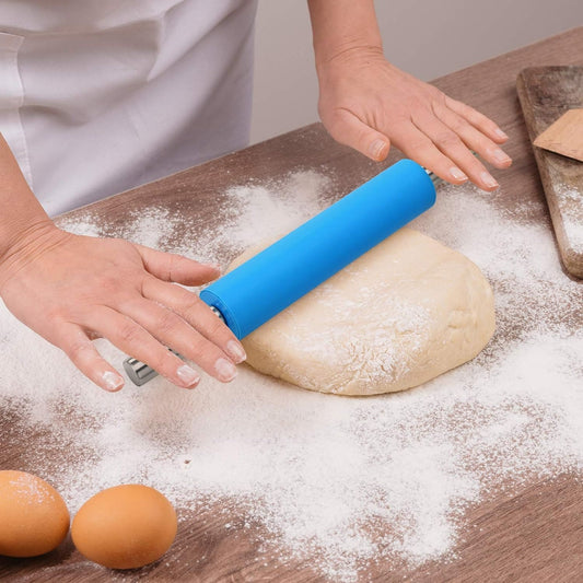 Steel Handle Silicone Rolling Pin-Blue