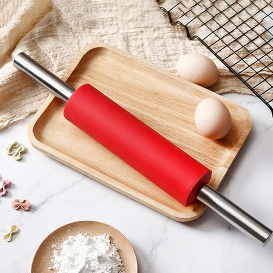 Steel Handle Silicone Rolling Pin-Red