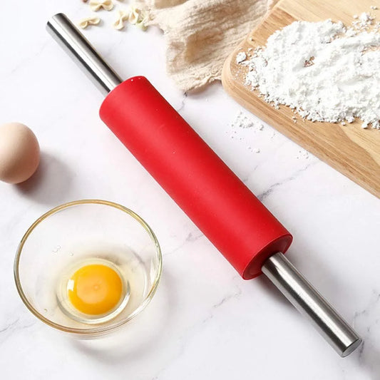 Steel Handle Silicone Rolling Pin-Red