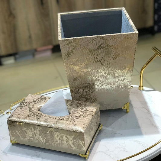 Leather Dustbin+Tissue Box-Skin
