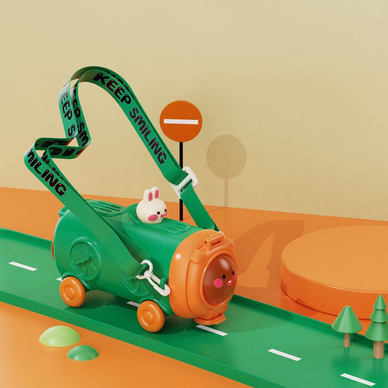 Train Design Water Bottle-Dark Green