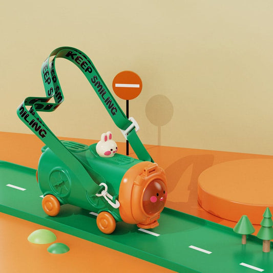 Train Design Water Bottle-Dark Green