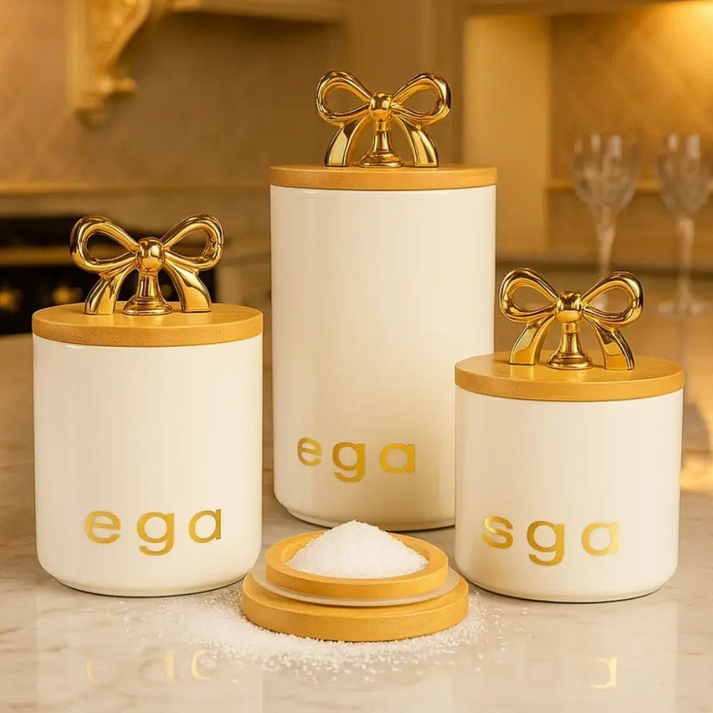 Canister Set with Golden Bow Lid