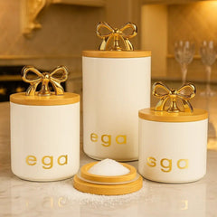 Canister Set with Golden Bow Lid