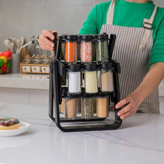 Rotating Spice Rack with 18 Glass Spice Jars