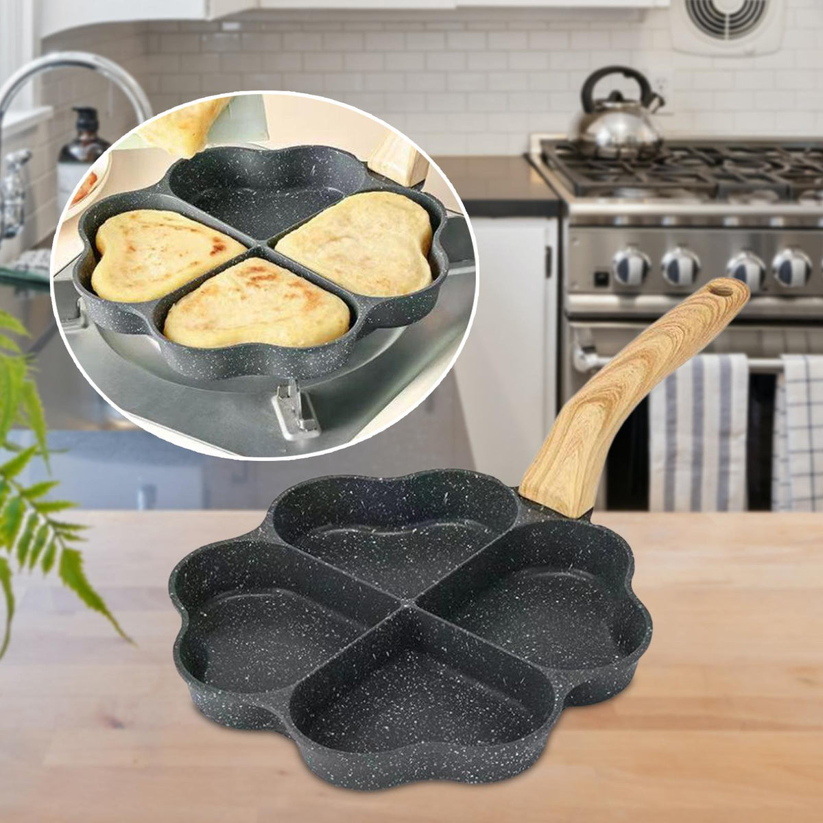 4 Slot Non Stick  Frying Pan(Heart shape)