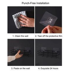 Wall Mounted Rectangle Metal Shelf with Hooks (Black)