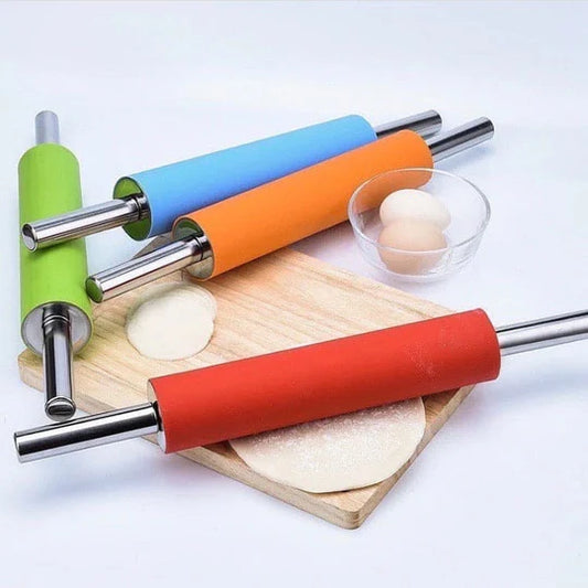 Steel Handle Silicone Rolling Pin-Blue
