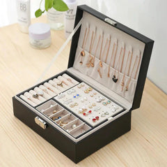 2 Layer Pu Leather Jewellery Box-Black