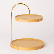 2 Tier Round Wooden Tray