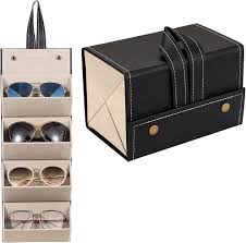 4 Slots Leather Sunglasses Organizer-Black