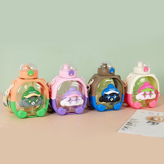 Cartoon Design Sipper Water Bottle-Grey