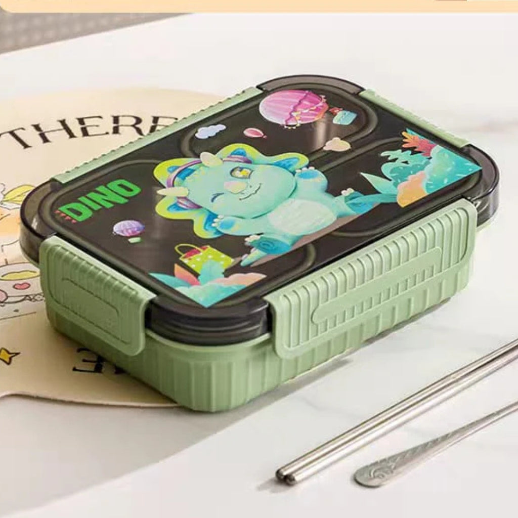 3-Compartment Stainless Steel Lunch Box-Green