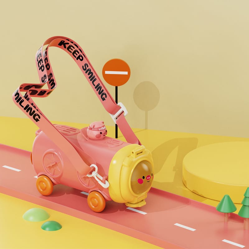 Train Design Water Bottle-Pink